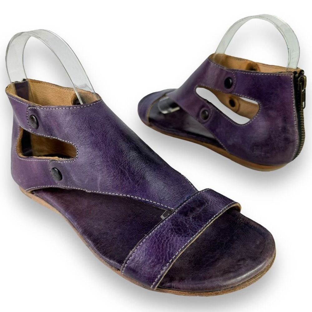 Bed Stu Soto Purple Rustic Leather Sandals Flats Studded Distressed Gladiator 8